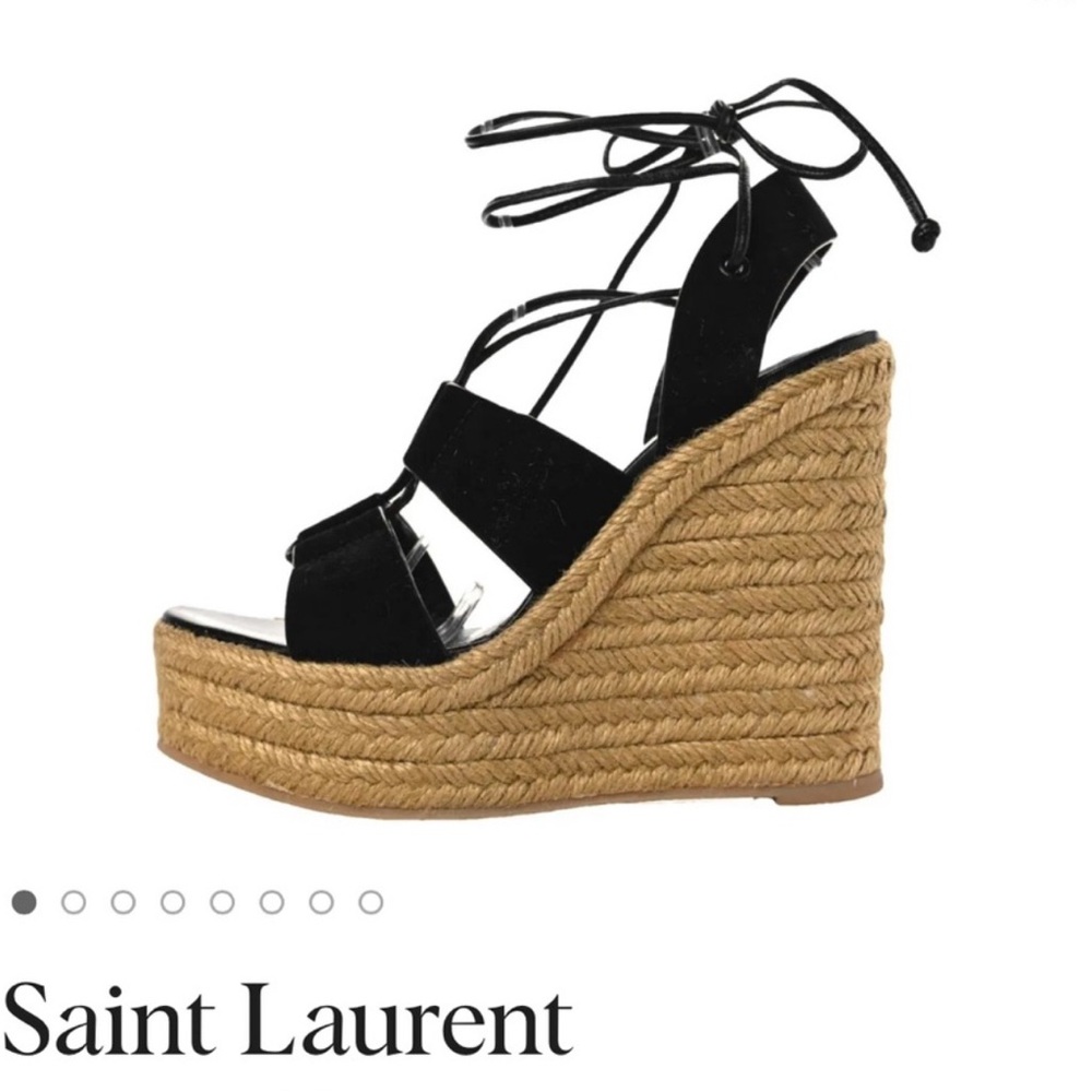 Saint Laurent Suede Espadrilles - Lace Up Wedges in Black